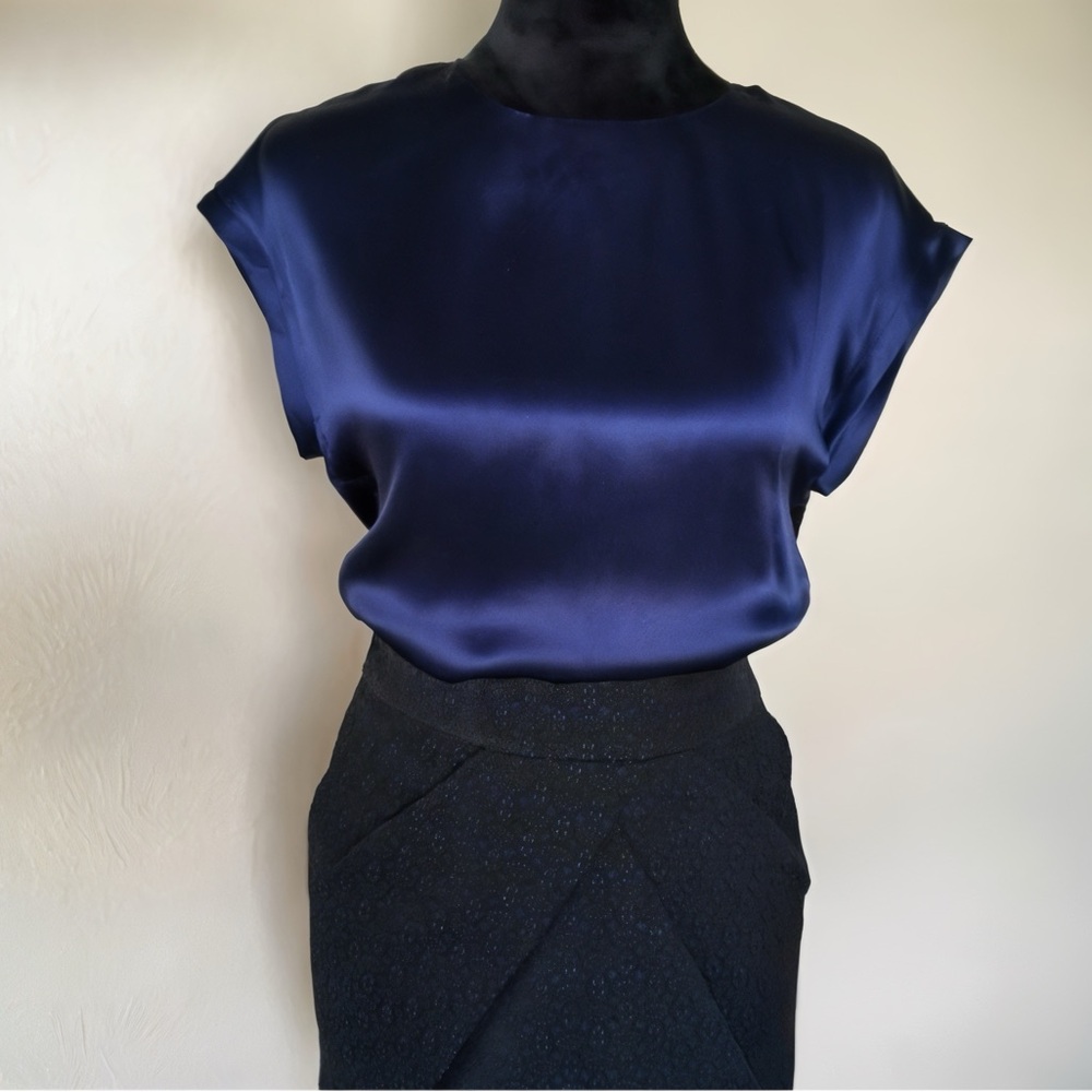 Sandro Elegant Navy Blue Silk Top